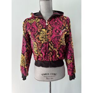 Y2k Vintage Apple Bottoms Multi Color Damask Pattern Hooded Jacket Juniors Large